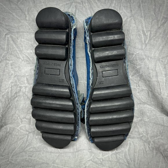 Socofy Handcrafted Blue Leather Flower Slip Ons 235 / US 6 - Picture 11 of 11